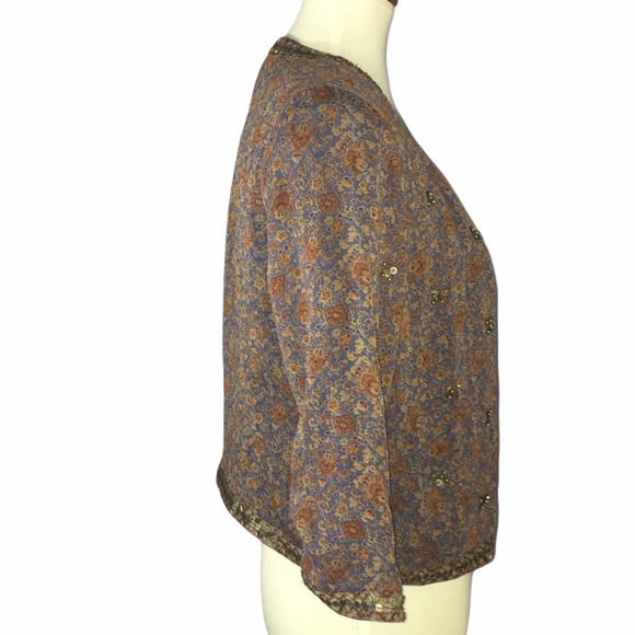 Vintage Beaded Blue Floral Jacket Size XS - Picture 3 of 7